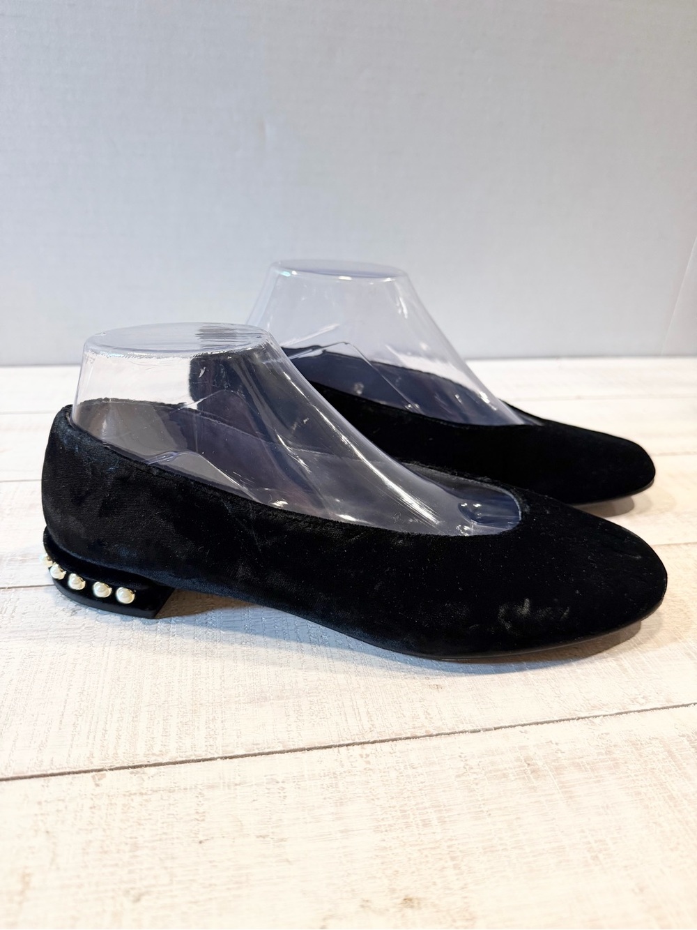 Stuart Weitzman Black Velvet Chicpearl Ballet Flats Size 8.5 Wedding Evening - Picture 3 of 12